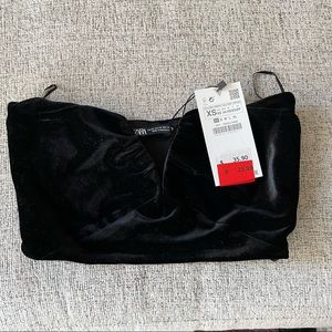 Zara Black Velvet Cropped Tube Top